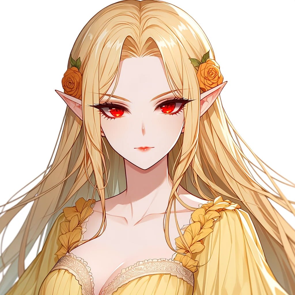 Vampire elf looking at you in yellow dress